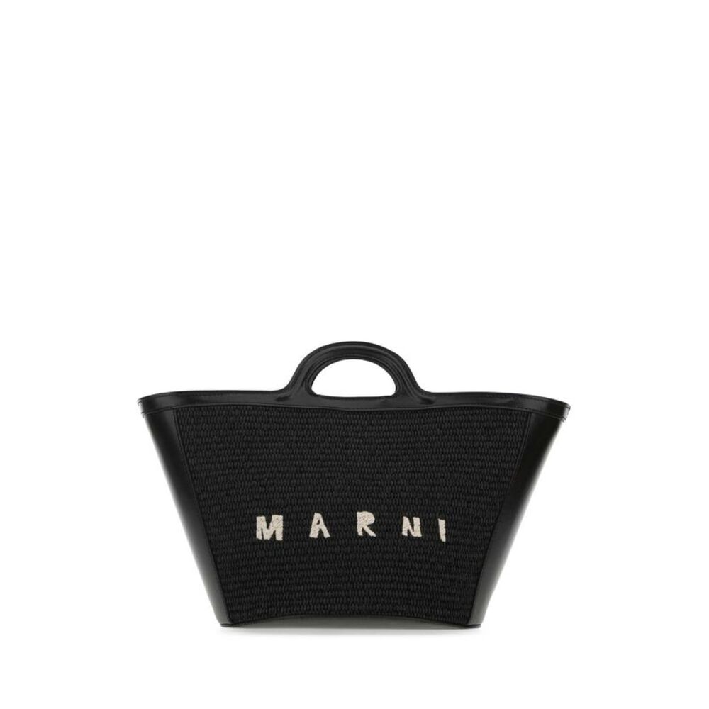 Marni Women Black Leather And Raffia Small Tropicalia Summer Handbag